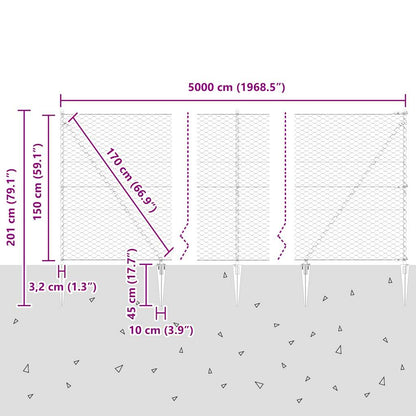 vidaXL Zaunpfosten Grau 50 x 1,5 m (50 mm Maschen) Stahl und PVC