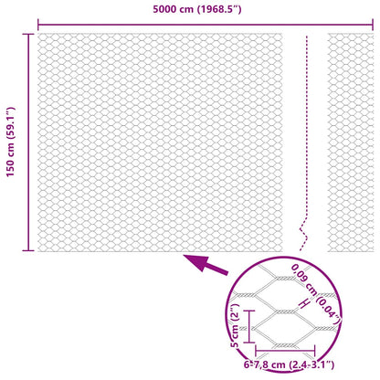vidaXL Zaunpfosten Grau 50 x 1,5 m (50 mm Maschen) Stahl und PVC