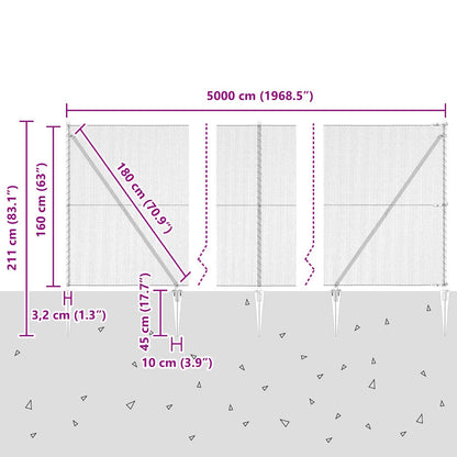 vidaXL Zaunpfosten Grau 50 x 1,6 m (13 mm Maschen) Stahl und PVC