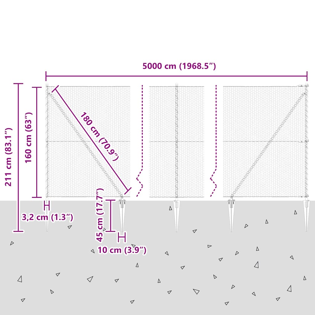 vidaXL Zaunpfosten Grau 50 x 1,6 m (25 mm Maschenweite) Stahl und PVC