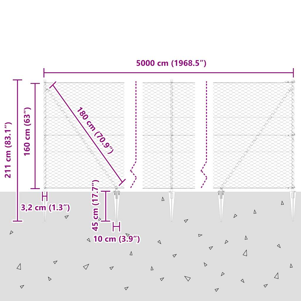 vidaXL Zaunpfosten Grau 50 x 1,6 m (50 mm Maschenweite) Stahl und PVC