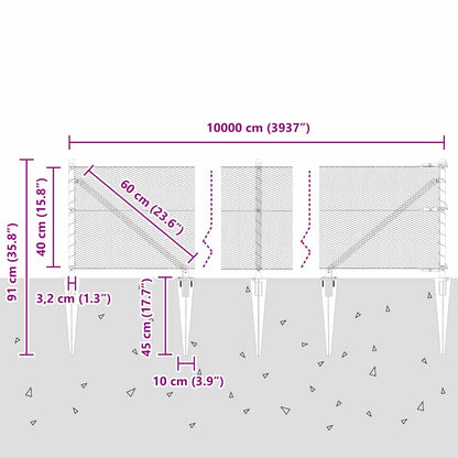 vidaXL Zaunpfosten Grau 100 x 0,4 m (13 mm Maschenweite) Stahl und PVC
