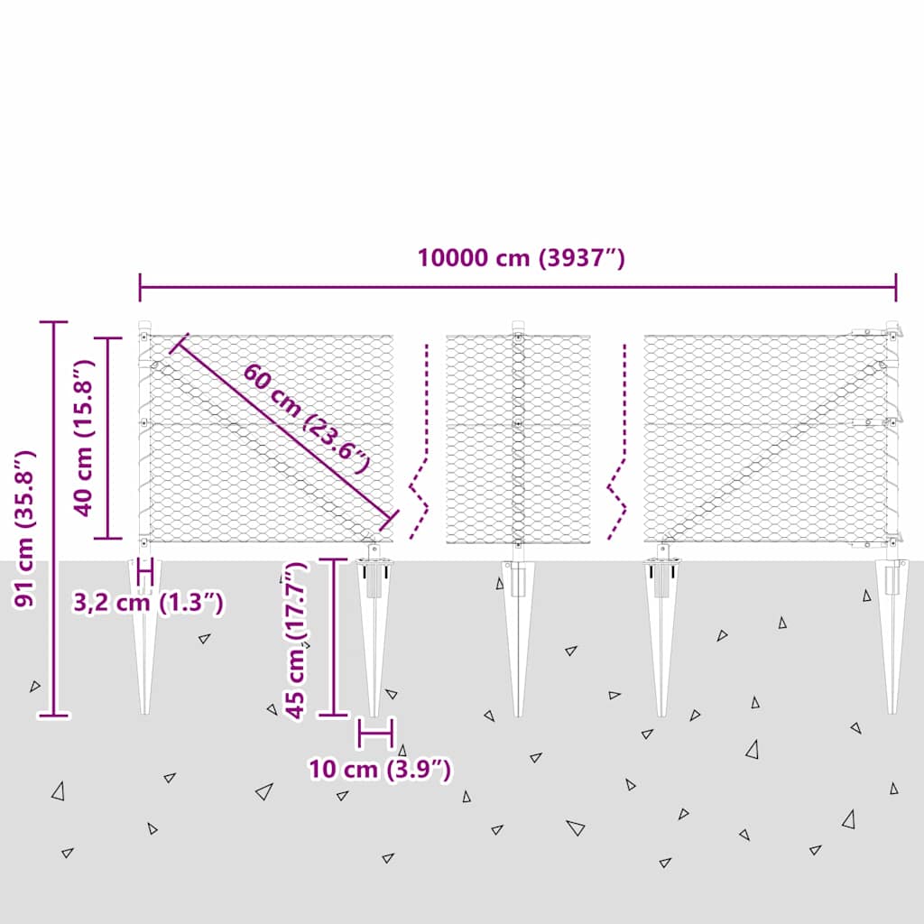 Zaunpfosten Grau 100 x 0,4 m (25 mm Netz) Stahl und PVC