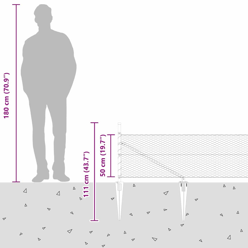 vidaXL Zaunpfosten Grau 100 x 0,5 m (25 mm Netz) Stahl und PVC