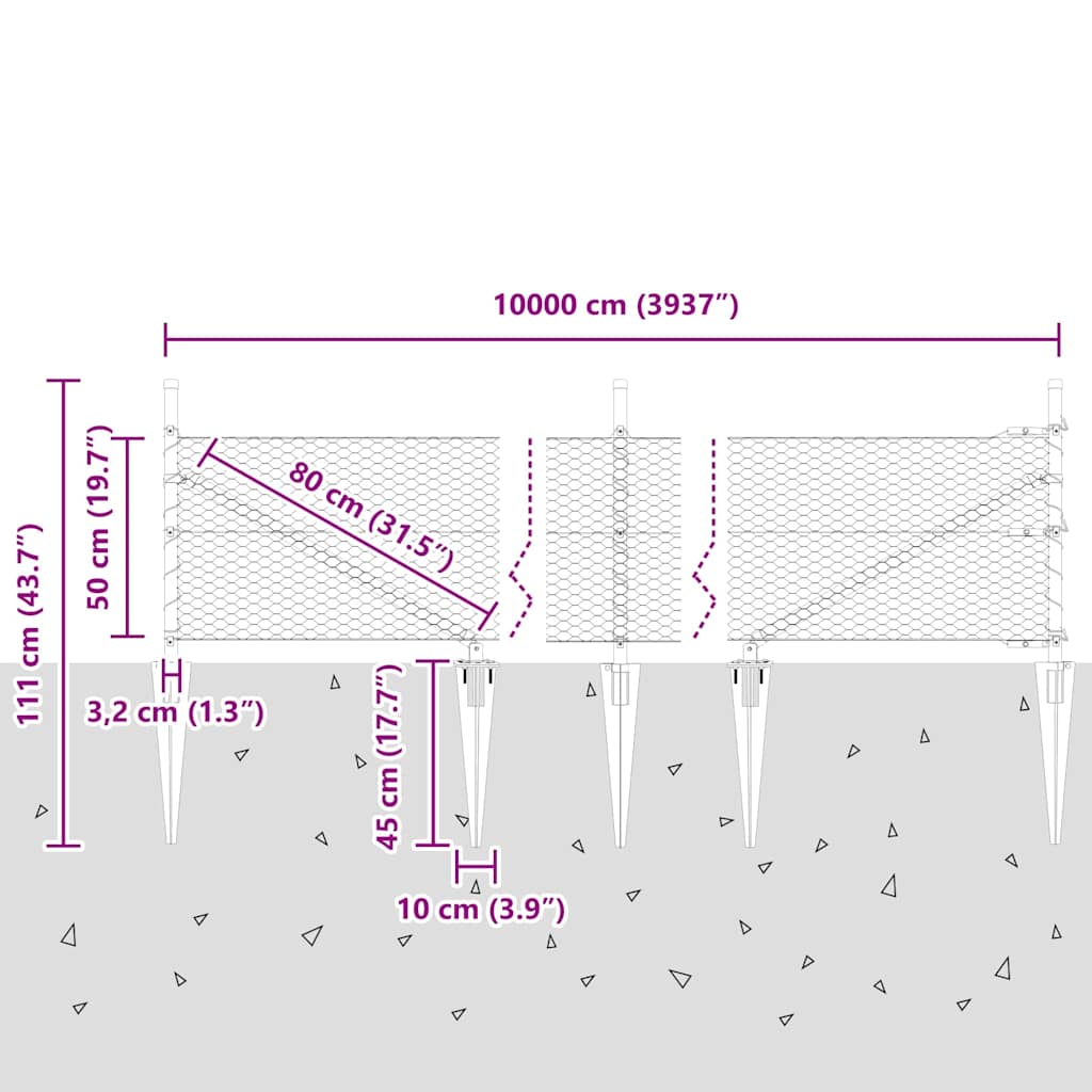 vidaXL Zaunpfosten Grau 100 x 0,5 m (25 mm Netz) Stahl und PVC