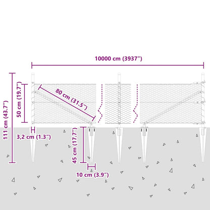 vidaXL Zaunpfosten Grau 100 x 0,5 m (25 mm Netz) Stahl und PVC