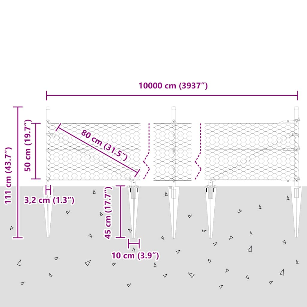 vidaXL Zaunpfosten Grau 100 x 0,5 m (36 mm Maschenweite) Stahl und PVC