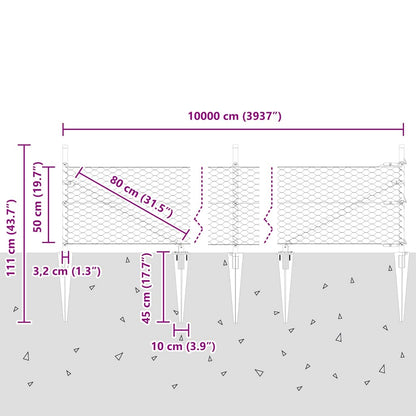 vidaXL Zaunpfosten Grau 100 x 0,5 m (36 mm Maschenweite) Stahl und PVC