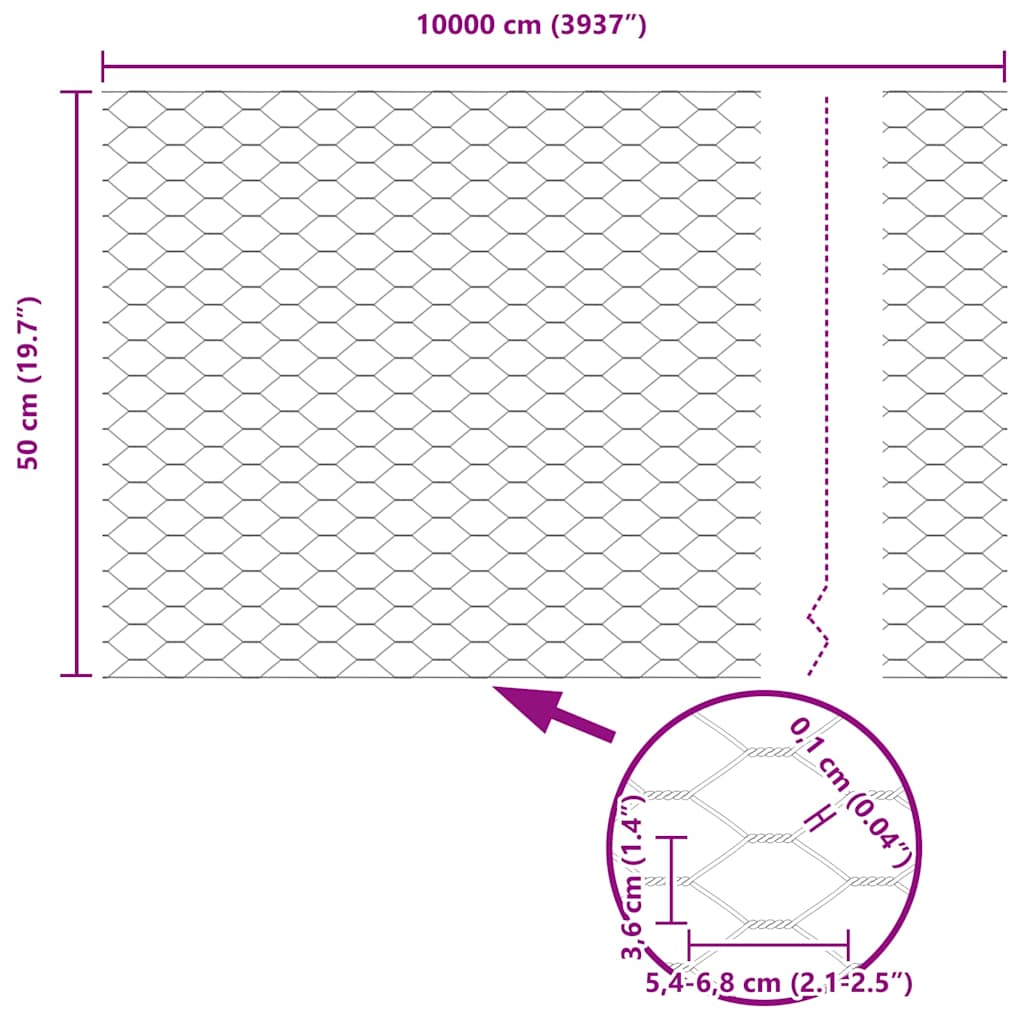 vidaXL Zaunpfosten Grau 100 x 0,5 m (36 mm Maschenweite) Stahl und PVC