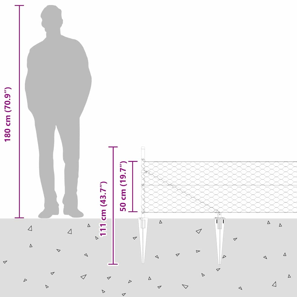 vidaXL Zaunpfosten Grau 100 x 0,5 m (50 mm Maschenweite) Stahl und PVC