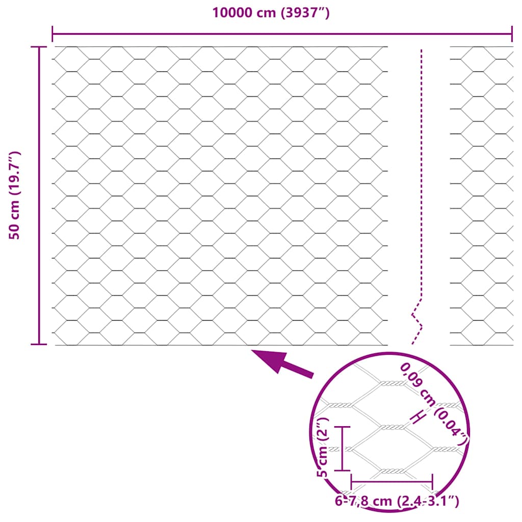 vidaXL Zaunpfosten Grau 100 x 0,5 m (50 mm Maschenweite) Stahl und PVC