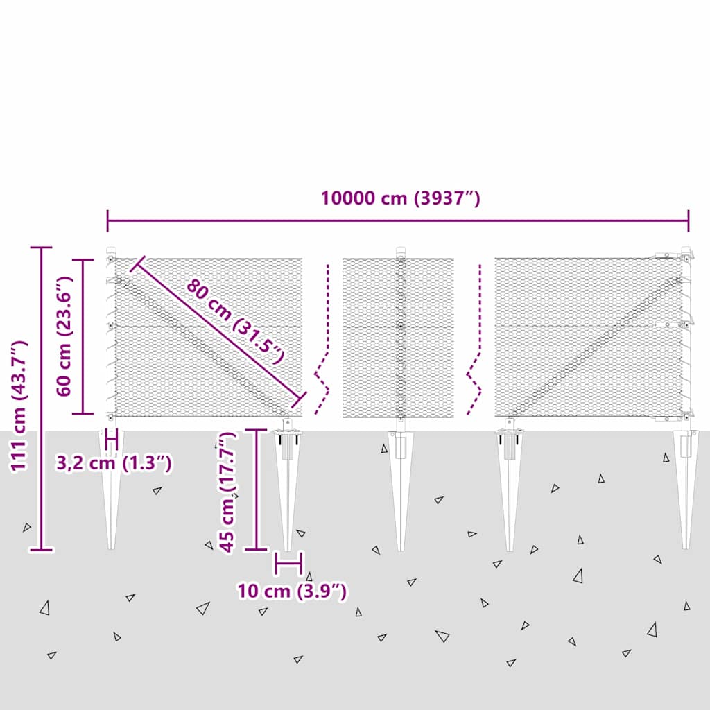 vidaXL Zaunpfosten Grau 100 x 0,6 m (13 mm Maschenweite) Stahl und PVC
