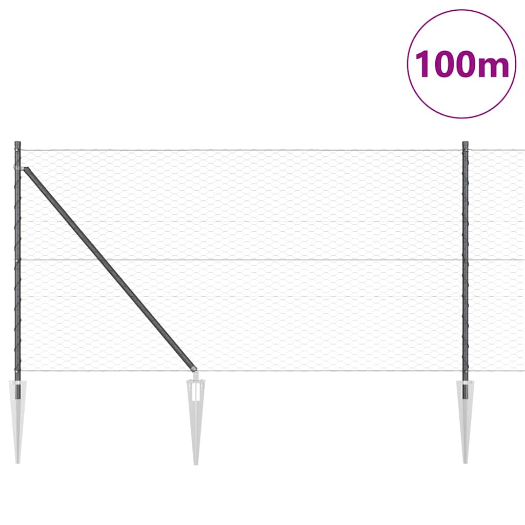 vidaXL Zaunpfosten Grau 100 x 1 m (36 mm Maschenweite) Stahl und PVC