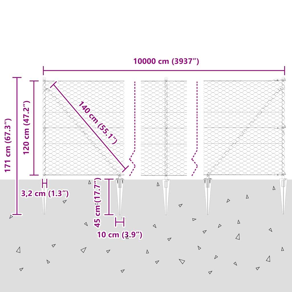 vidaXL Zaunpfosten Grau 100 x 1,2 m (50 mm Maschenweite) Stahl und PVC