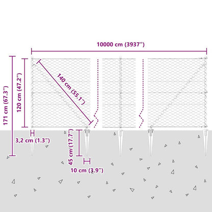 vidaXL Zaunpfosten Grau 100 x 1,2 m (50 mm Maschenweite) Stahl und PVC