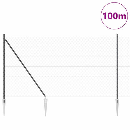 vidaXL Zaunpfosten Grau 100 x 1,5 m (36 mm Maschenweite) Stahl und PVC
