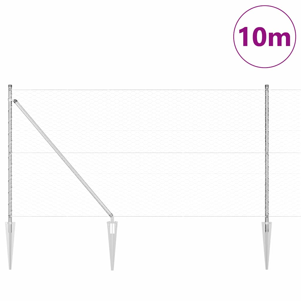 vidaXL Zaunpfosten Silber 10 x 1 m (36 mm Maschen) Stahl
