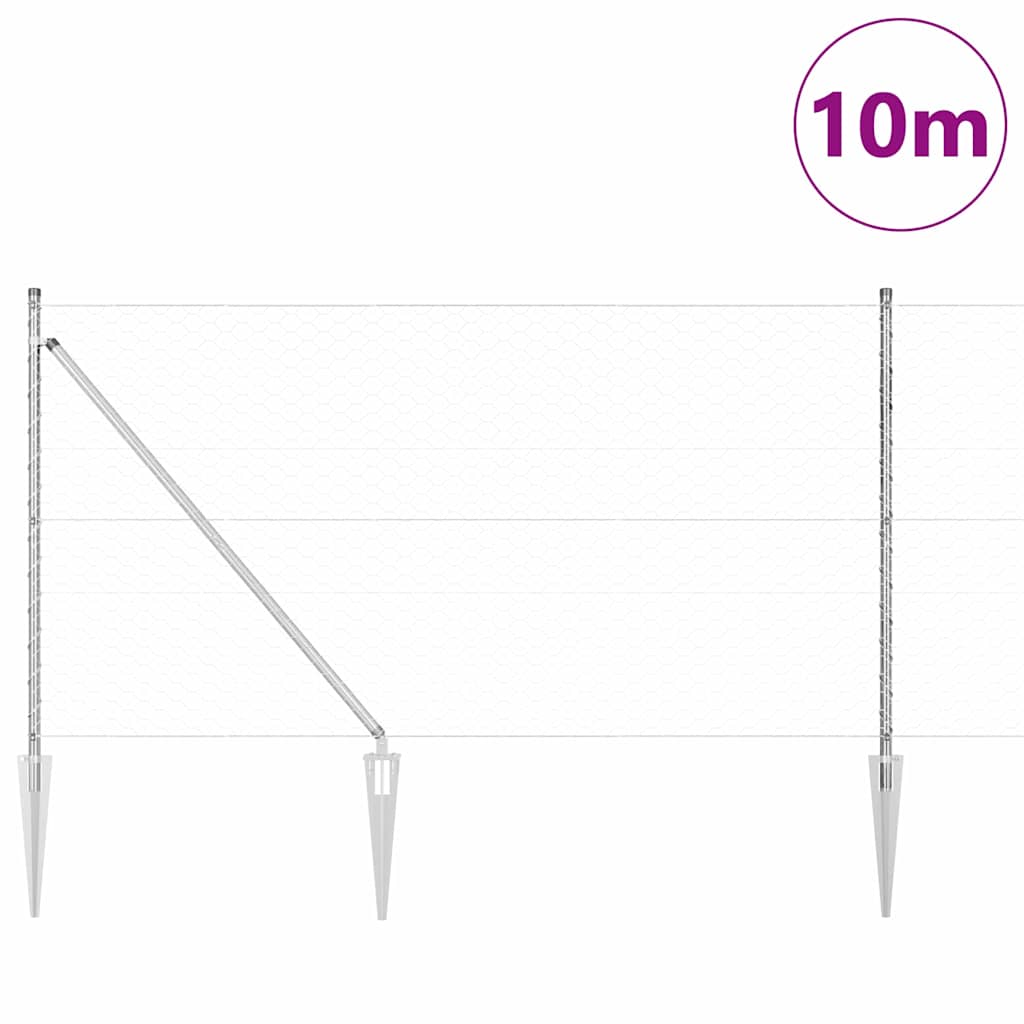 Zaunpfosten Silber 10 x 1 m (50 mm Netz) Stahl