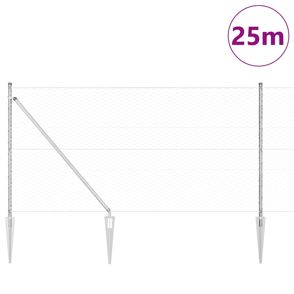 vidaXL Zaunpfosten Silber 25 x 1,4 m (36 mm Maschen) Stahl