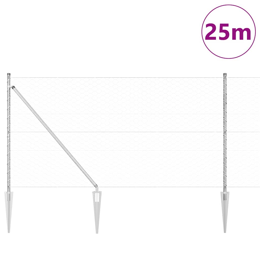 vidaXL Zaunpfosten Silber 25 x 1,4 m (50 mm Mesh) Stahl