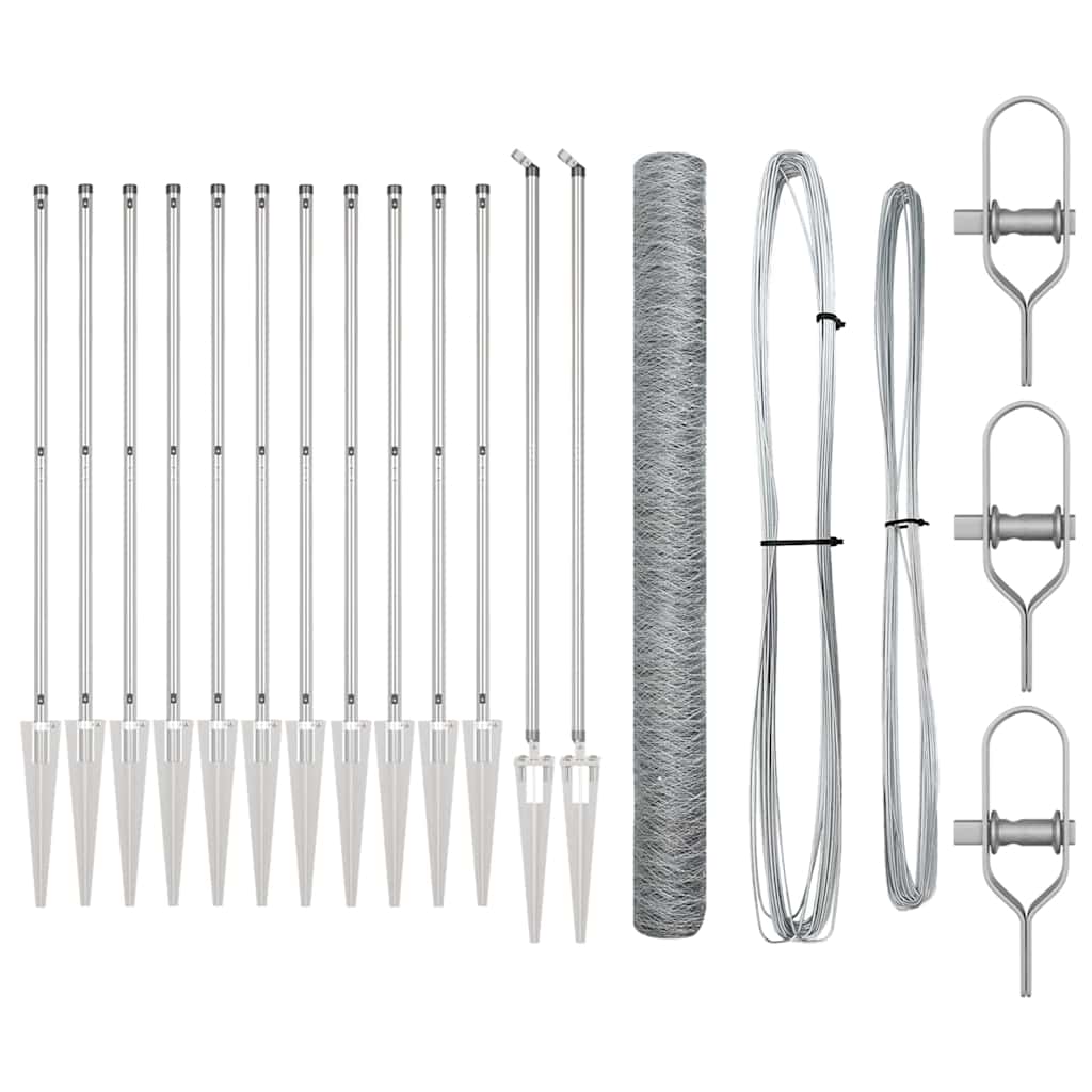 Zaunpfosten Silber 25 x 1,5 m (50 mm Maschen) Stahl