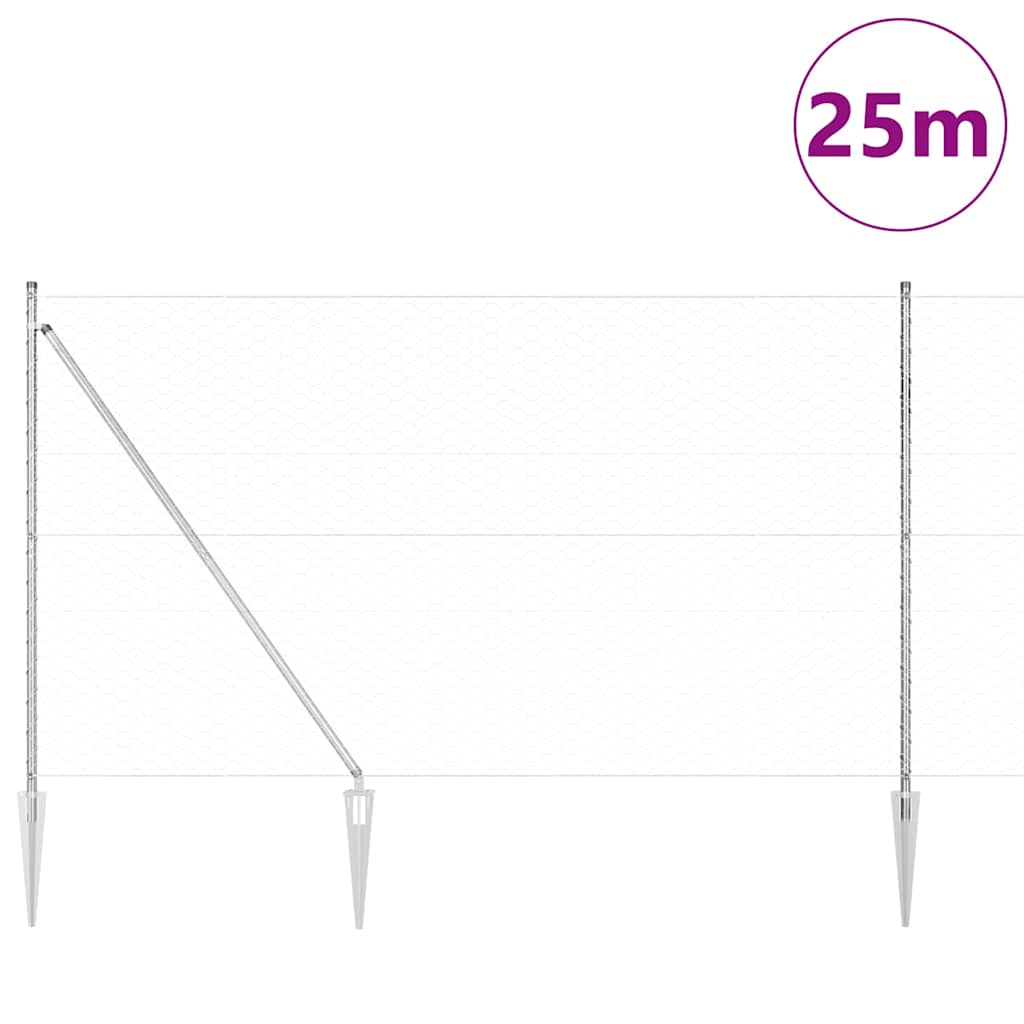 Zaunpfosten Silber 25 x 1,5 m (50 mm Maschen) Stahl