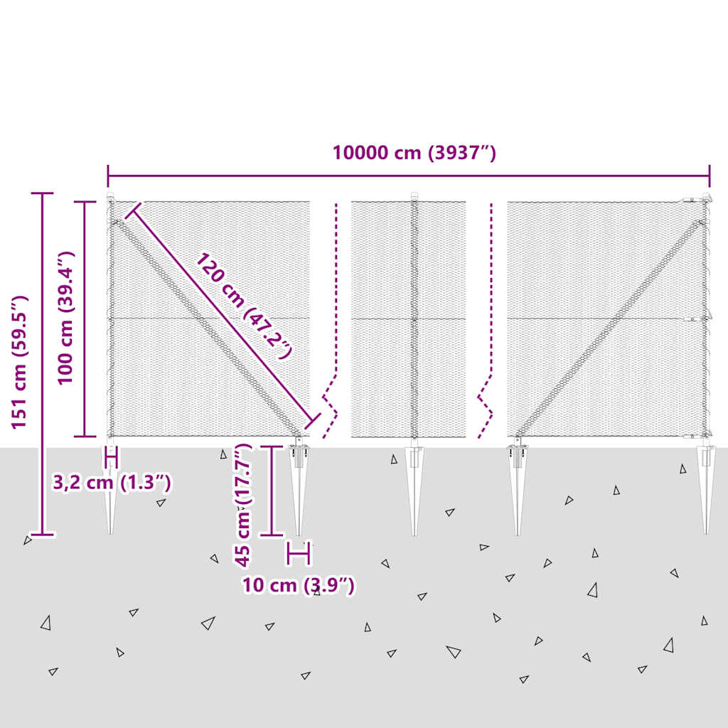 vidaXL Zaunpfosten Silber 100 x 1 m (13 mm Maschenweite) Stahl