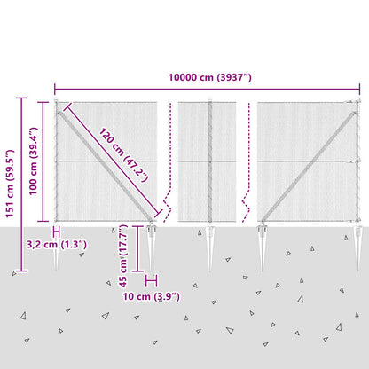 vidaXL Zaunpfosten Silber 100 x 1 m (13 mm Maschenweite) Stahl