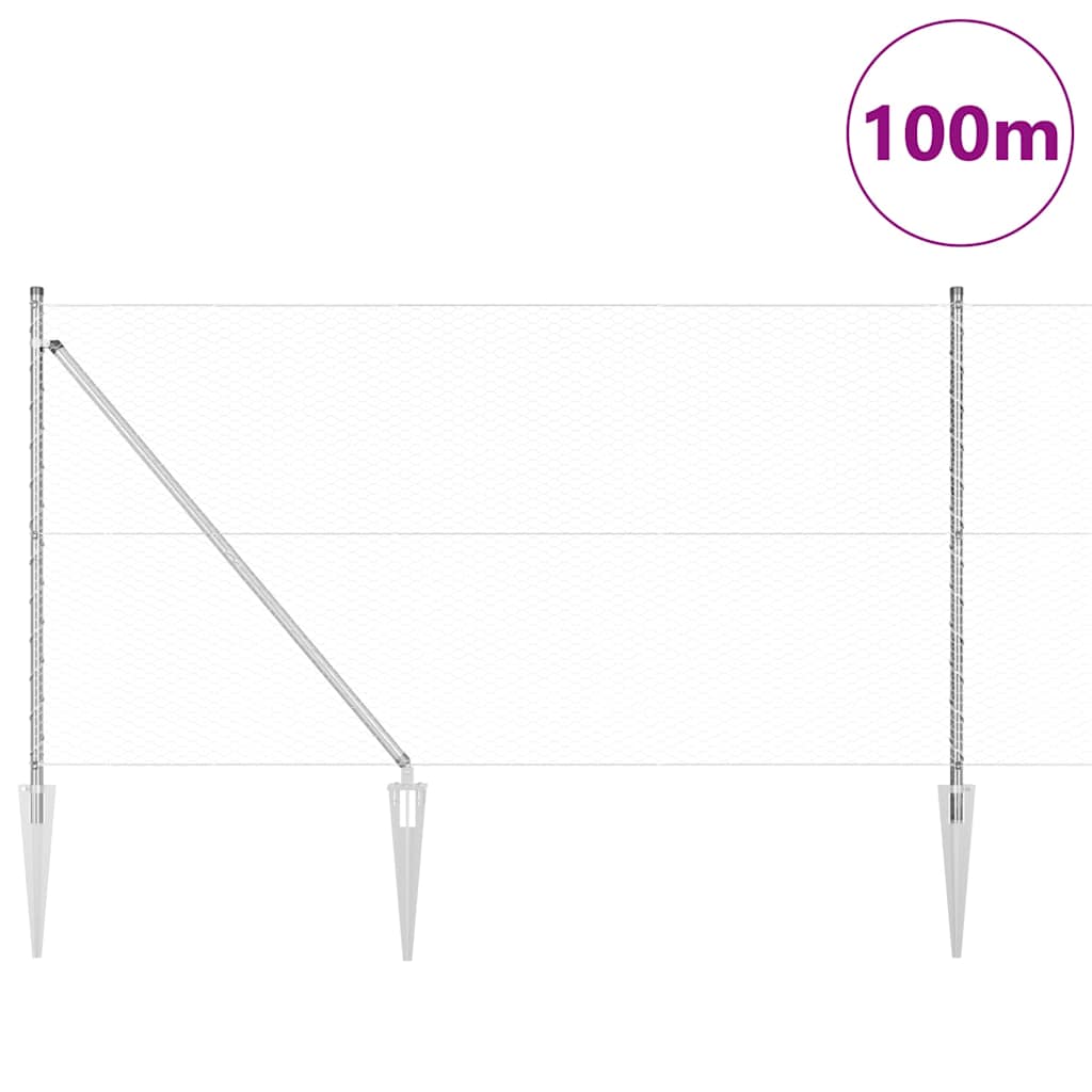 Zaunpfosten Silber 100 x 1 m (25 mm Maschen) Stahl