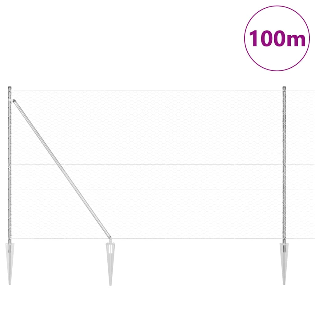 vidaXL Zaunpfosten Silber 100 x 1,6 m (36 mm Maschen) Stahl