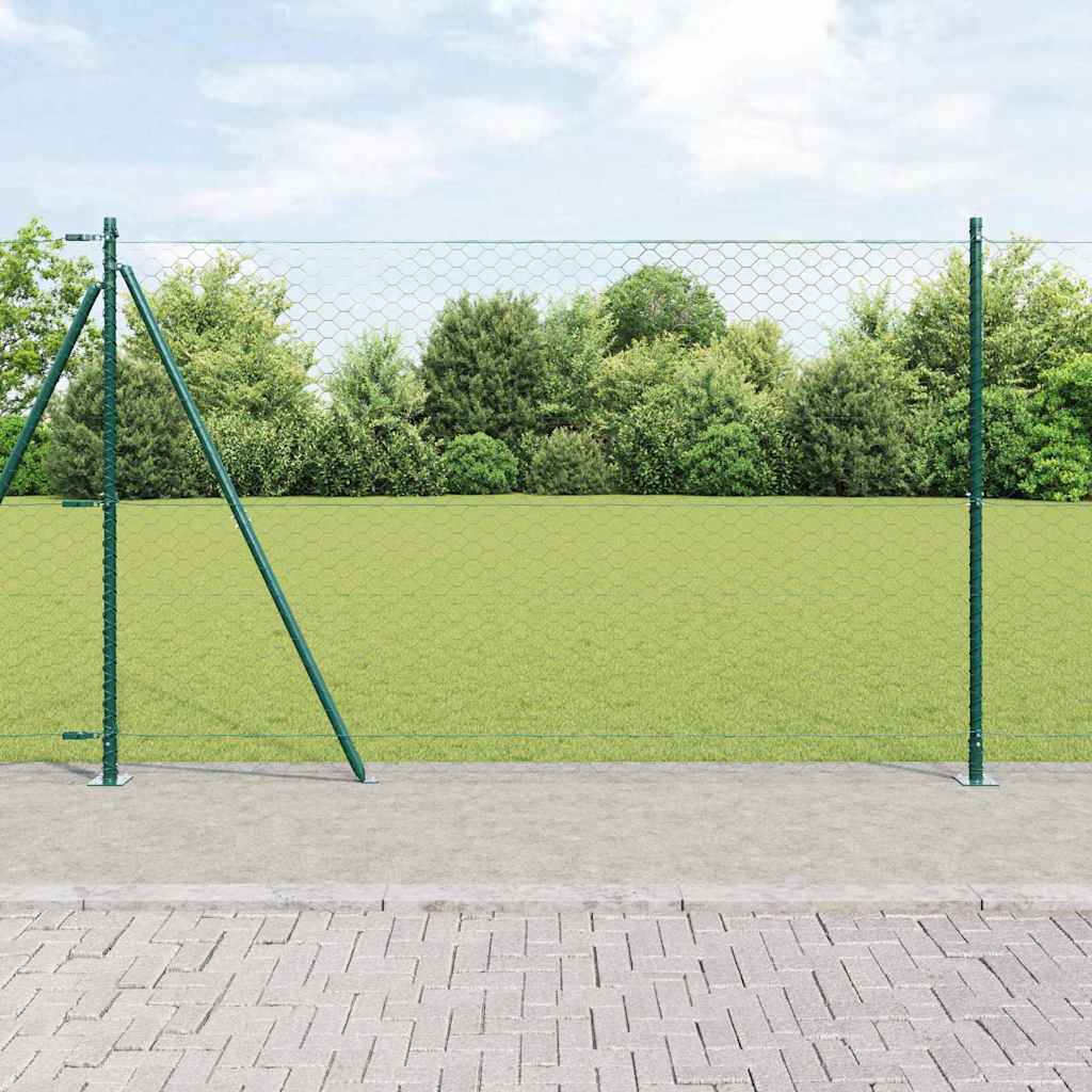 vidaXL Zaunpfosten Grün 10 x 1,5 m (50 mm Maschenweite) Stahl und PVC