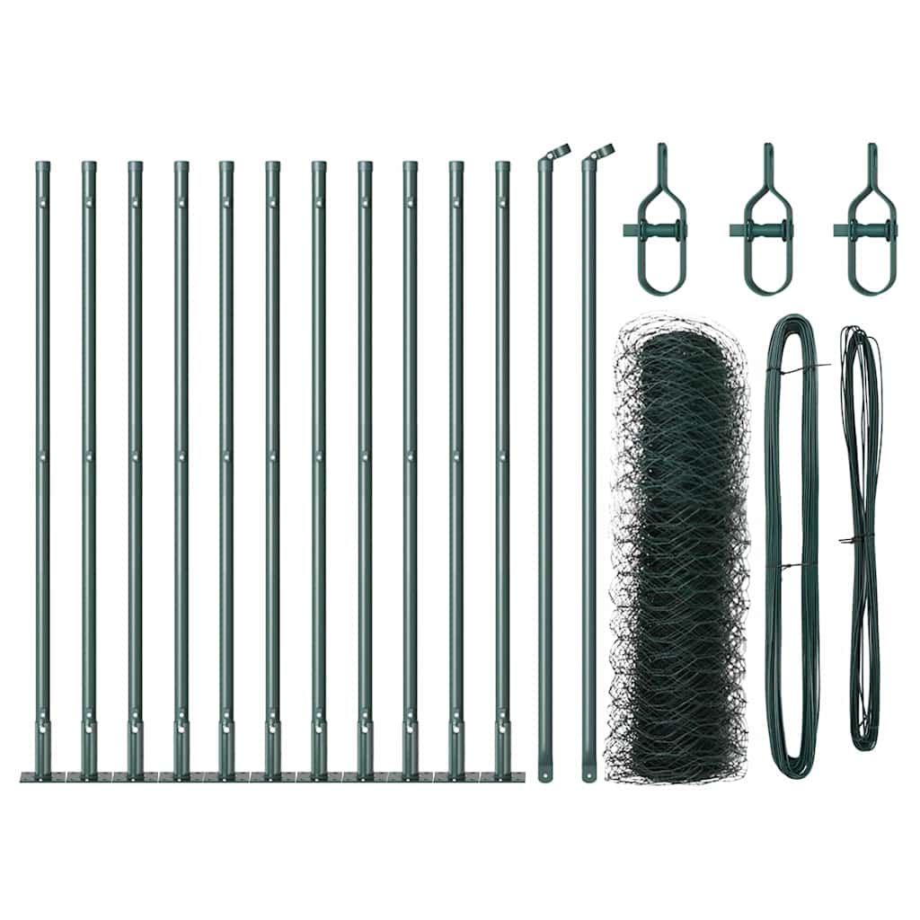 vidaXL Zaun mit Pfosten Grün 0,5 x 25 m PVC-beschichteter Stahl