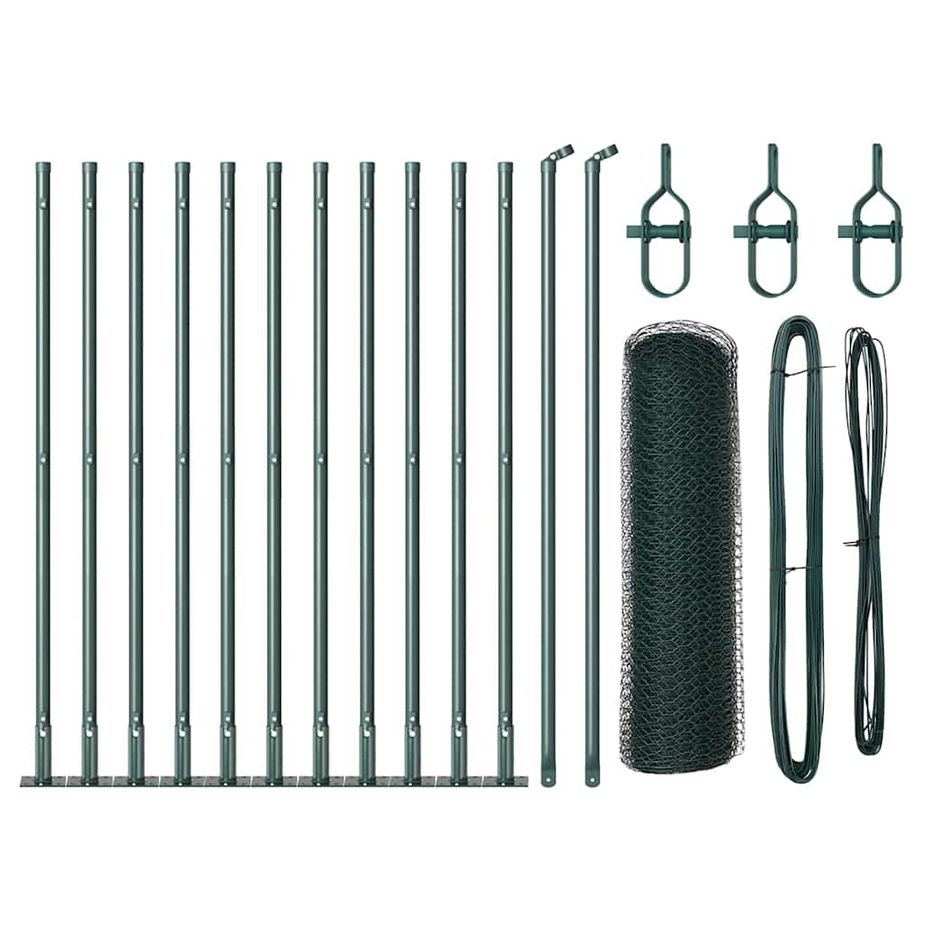 vidaXL Zaunpfosten Grün 25 x 0,6 m (25 mm Maschenweite) Stahl und PVC