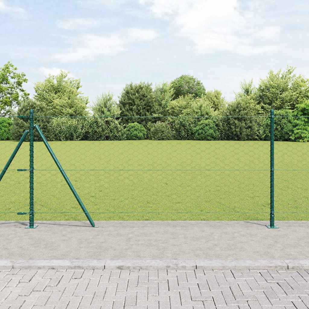 vidaXL Zaun mit Pfosten Grün 1 x 25 m PVC-beschichteter Stahl
