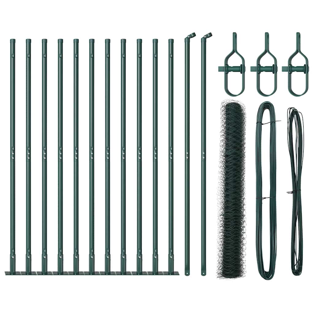vidaXL Zaun mit Pfosten Grün 1 x 25 m PVC-beschichteter Stahl
