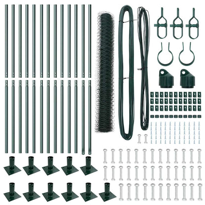 vidaXL Zaun mit Pfosten Grün 1 x 25 m PVC-beschichteter Stahl
