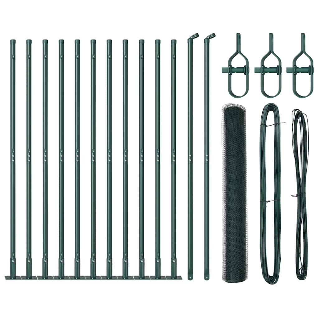 vidaXL Zaunpfosten Grün 25 x 1,2 m (13 mm Maschen) Stahl