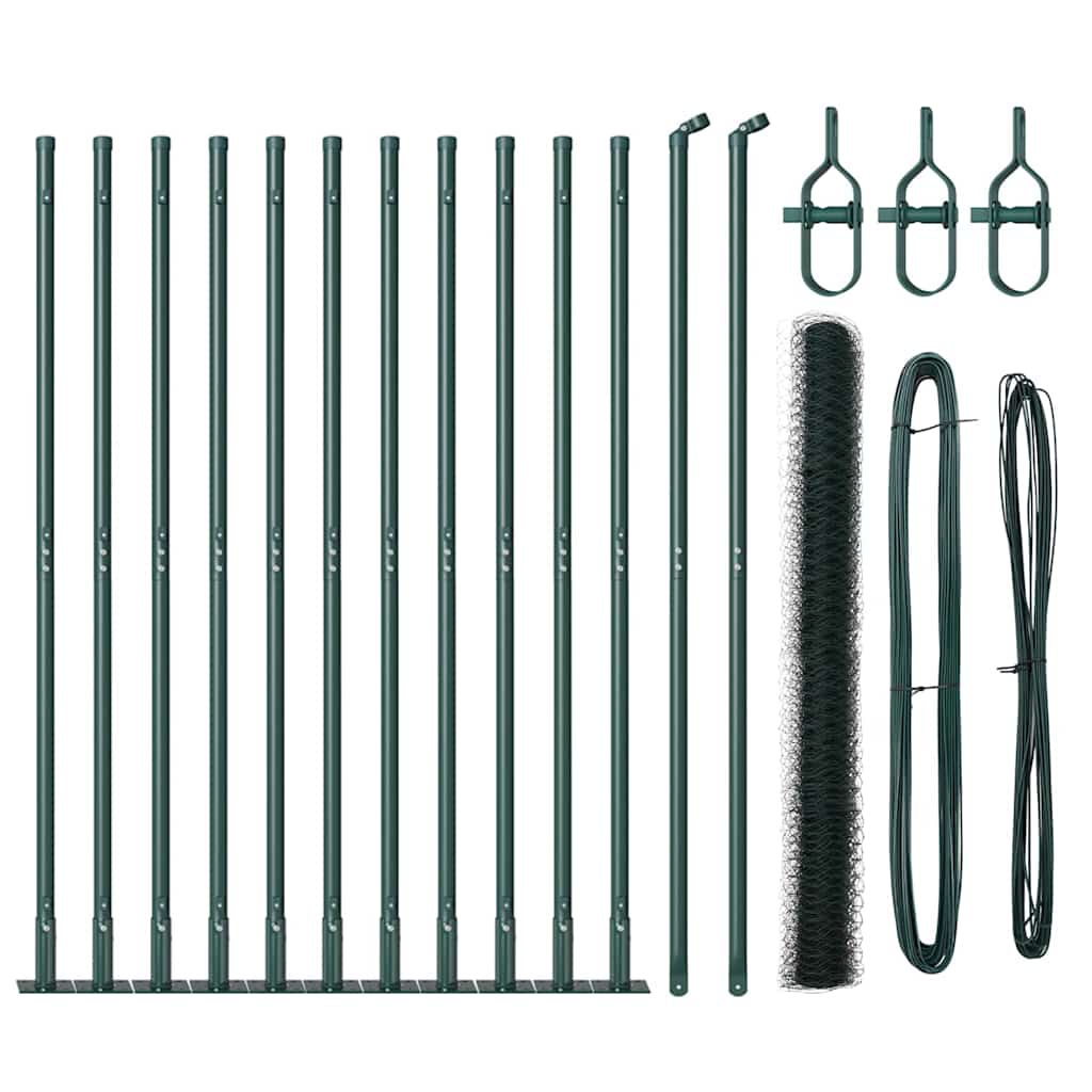 vidaXL Zaunpfosten Grün 25 x 1,4 m (36 mm Maschen) Stahl und PVC