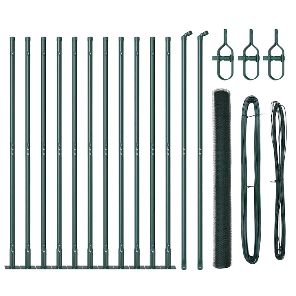 vidaXL Zaunpfosten Grün 25 x 1,6 m (13 mm Maschenweite) Stahl und PVC