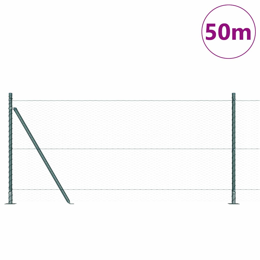 vidaXL Zaunpfosten Grün 50 x 1 m (25 mm Maschenweite) Stahl und PVC
