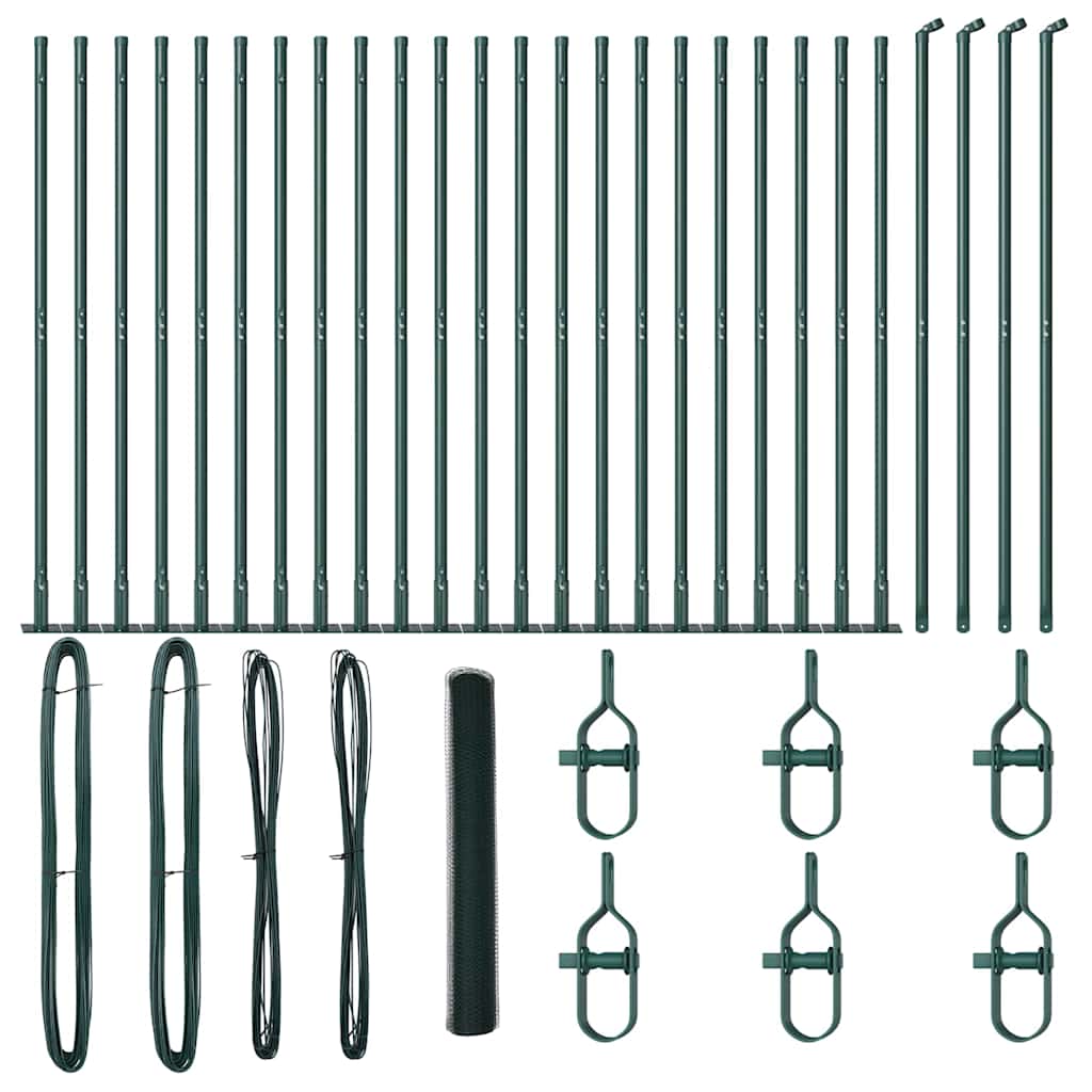 vidaXL Zaunpfosten Grün 50 x 1,2 m (25 mm Maschen) Stahl und PVC