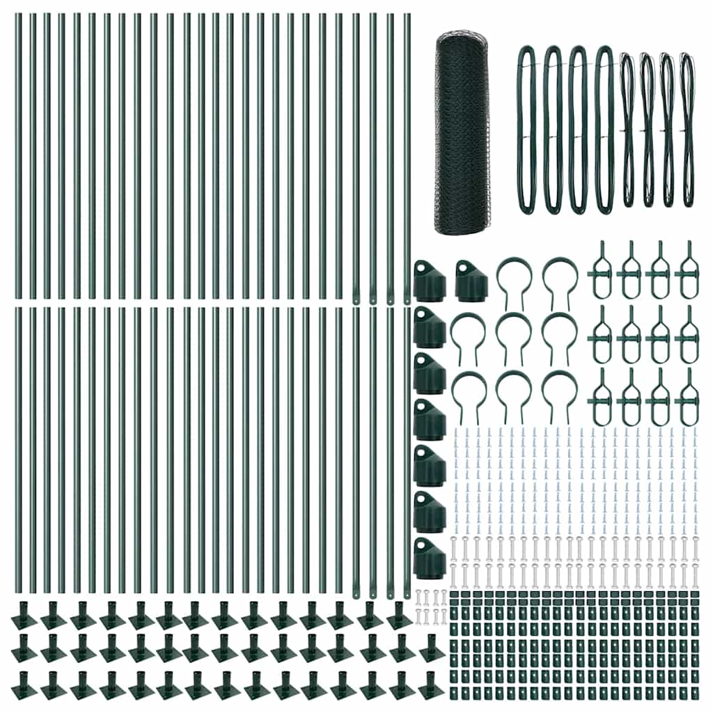 vidaXL Zaunpfosten Grün 100 x 1 m (13 mm Maschenweite) Stahl und PVC