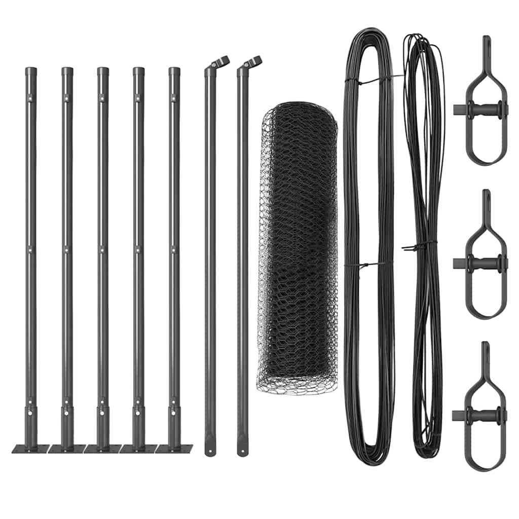 Zaunpfosten Grau 10 x 0,5 m (13 mm Netz) Stahl und PVC