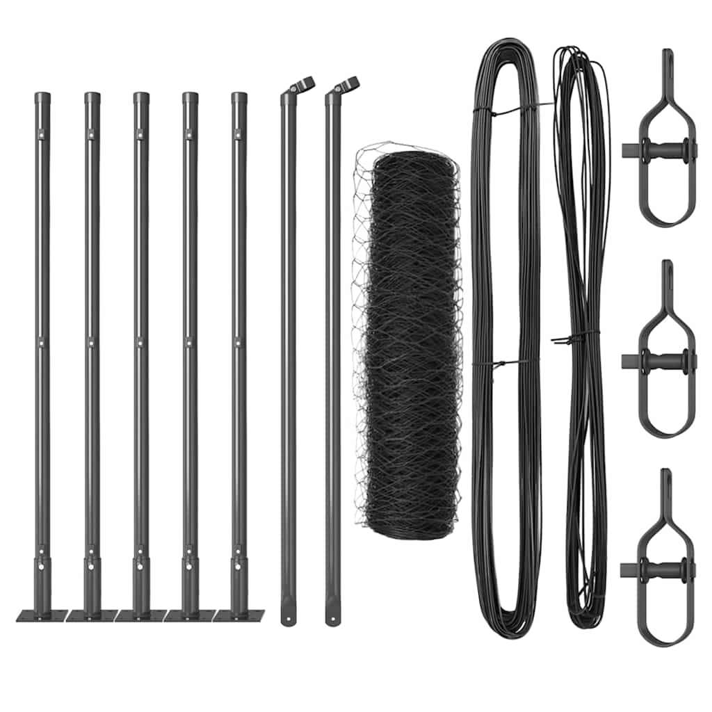 Zaunpfosten Grau 10 x 0,6 m (36 mm Netz) Stahl und PVC