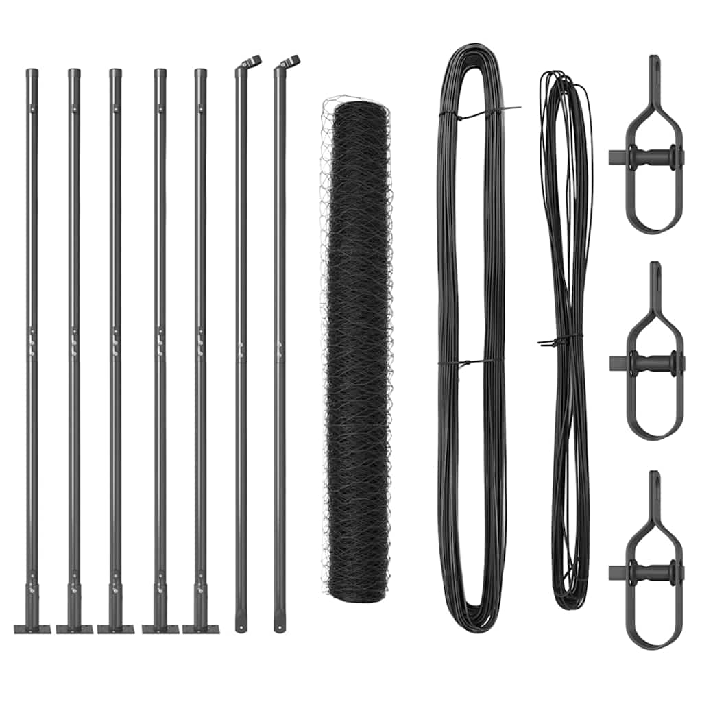 Zaunpfosten Grau 10 x 1,2 m (36 mm Netz) Stahl und PVC