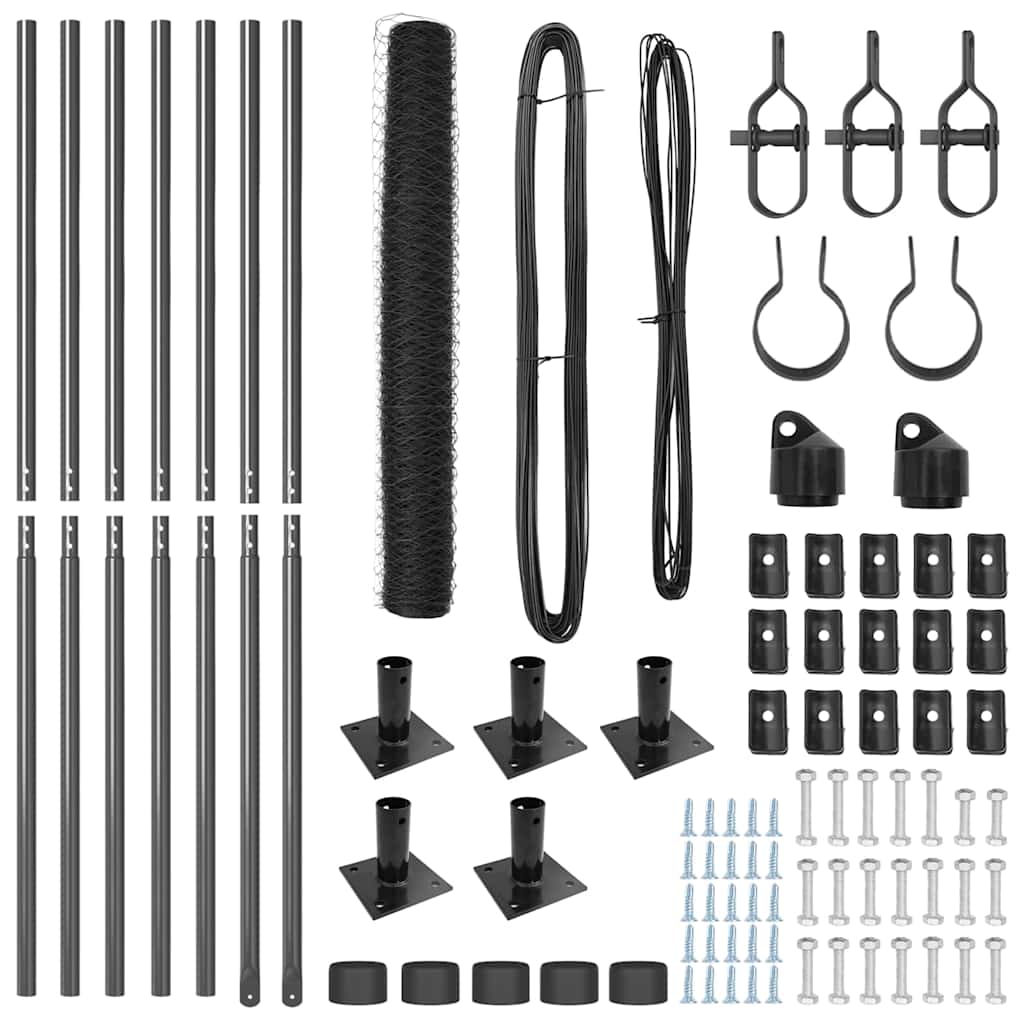 Zaunpfosten Grau 10 x 1,2 m (36 mm Netz) Stahl und PVC