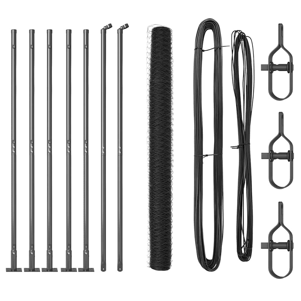 Zaunpfosten Grau 10 x 1,5 m (36 mm Netz) Stahl und PVC