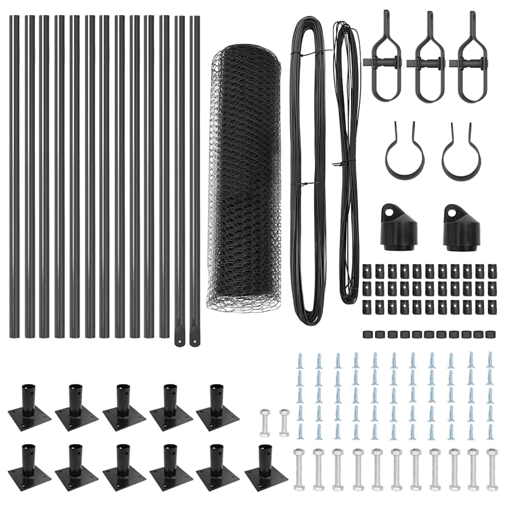 Zaunpfosten Grau 25 x 0,4 m (25 mm Masche) Stahl und PVC