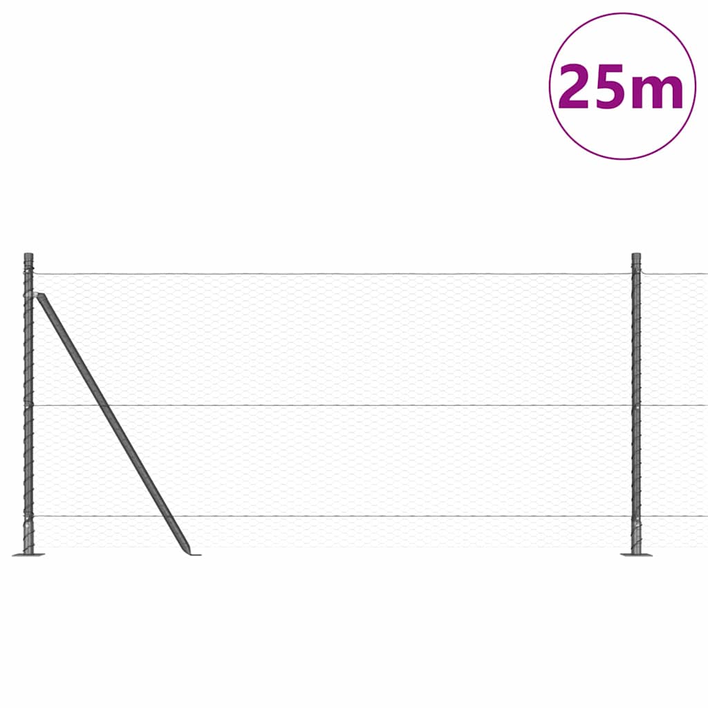 Zaunpfosten Grau 25 x 0,8 m (25 mm Mesh) Stahl und PVC
