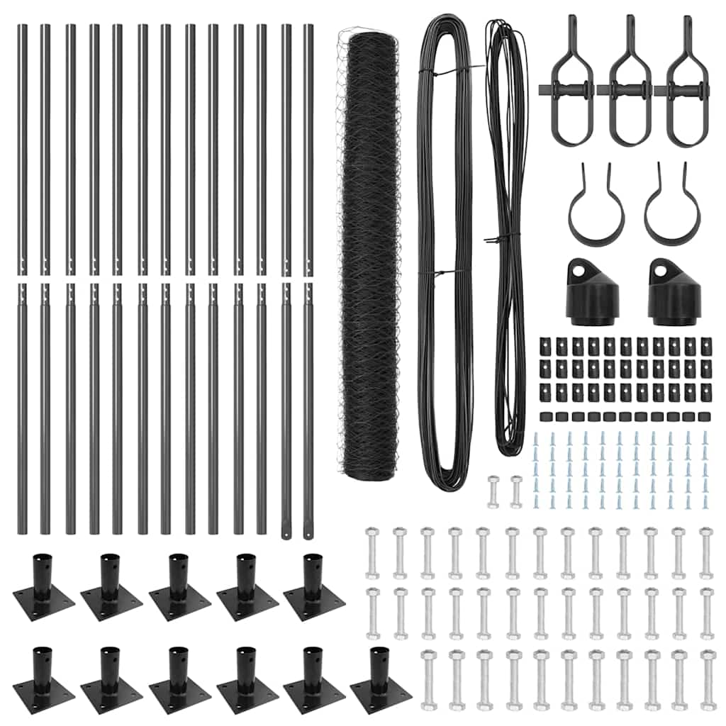 Zaunpfosten Grau 25 x 1,2 m (50 mm Maschen) Stahl